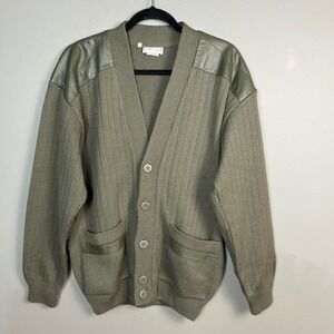 Patchwork Moto Grunge Cardigan Sweater Men's Large Leather Italy Olive Italy
